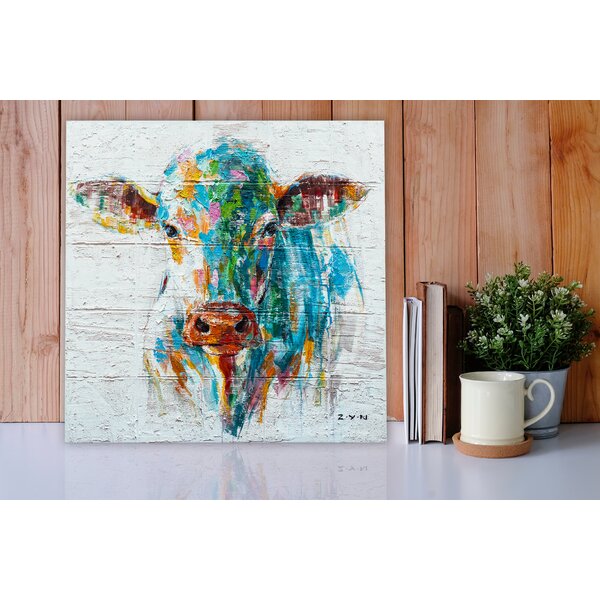 Gracie Oaks Colorful Cow On Canvas Painting & Reviews | Wayfair